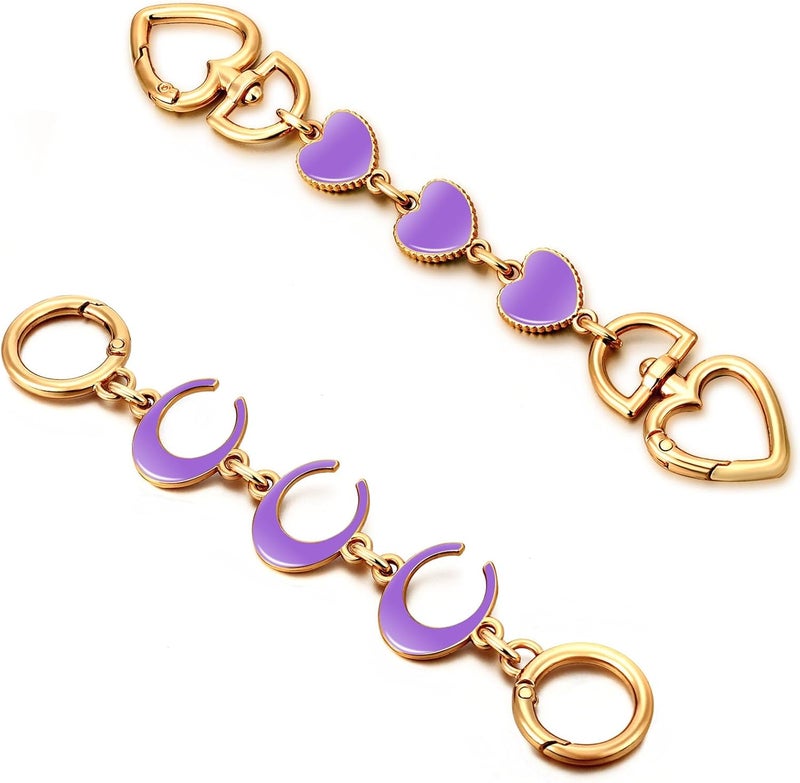 Tmtains 2Pcs Bag Extender Chain Gold Purse Extender Chain Heart Moon Purse Strap Extenders Purple Purses Strap Replacement Crossbody Bags Accessories for Women Cute Bag Charms for Handbags Tote Bags Supply - Image 1